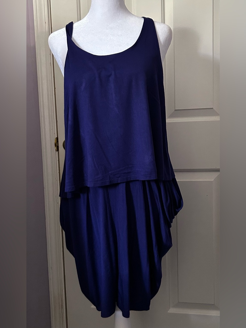 Royal Blue Aqua Popover Tiered Dropped Waist Dress Size Medium